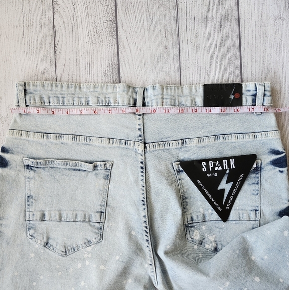 Plus Size Men Light Blue Distressed Denim Biker Shorts - Skinny Fit - Picture 13 of 15